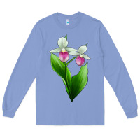 Colony Blue Pink And White Lady's Slipper Flower Long Sleeve Tee - LillyAllenDesigns