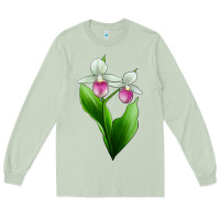 Matcha Pink And White Lady's Slipper Flower Long Sleeve Tee - LillyAllenDesigns