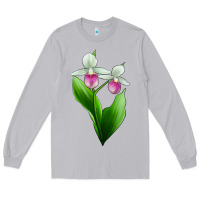 Moon Dust Pink And White Lady's Slipper Flower Long Sleeve Tee - LillyAllenDesigns
