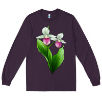 Plum Pink And White Lady's Slipper Flower Long Sleeve Tee - LillyAllenDesigns