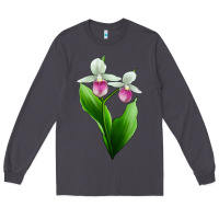 Smoke Pink And White Lady's Slipper Flower Long Sleeve Tee - LillyAllenDesigns