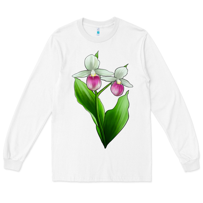 Pink And White Lady's Slipper Flower Long Sleeve Tee by LillyAllenDesigns | Teevron