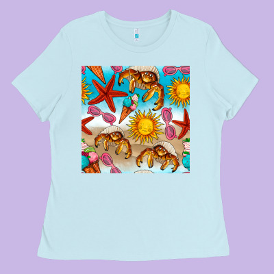 Beach Seamless Pattern Ladies Tee Designed By Bundleandbundleshop