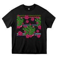 Black mexican rose and cactus seamless pattern Heavy Core Tee - BundleAndBundleShop