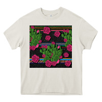Cream mexican rose and cactus seamless pattern Heavy Core Tee - BundleAndBundleShop