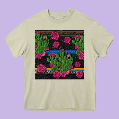 Mexican Rose And Cactus Seamless Pattern Heavy Core Tee Designed By Bundleandbundleshop