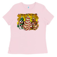 Bubblegum Pink christmas tree cake and christmas pattern ado Ladies Tee - AdoDesignShop