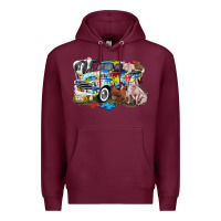 Burgundy Autism truck with farm animals Premium Hoodie - CowGirlArtShop