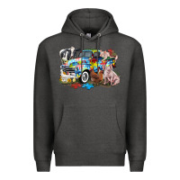 Charcoal Heather Autism truck with farm animals Premium Hoodie - CowGirlArtShop