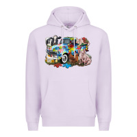 Lilac Autism truck with farm animals Premium Hoodie - CowGirlArtShop