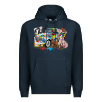 Navy Autism truck with farm animals Premium Hoodie - CowGirlArtShop