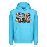 Ocean Blue Autism truck with farm animals Premium Hoodie - CowGirlArtShop
