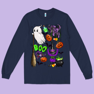 Cute Ghost Long Sleeve Tee Designed By Lillyallendesigns