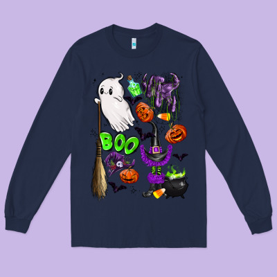 Cute Ghost Long Sleeve Tee Designed By Lillyallendesigns