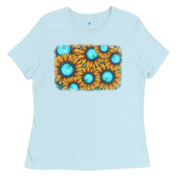Baby Blue sunflower gemstone background Ladies Tee - JahusDesignShop