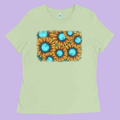 Sunflower Gemstone Background Ladies Tee Designed By Jahusdesignshop