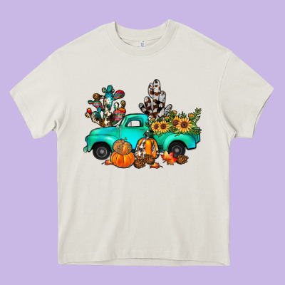 Cactus Pumpkin Truck Fall Heavy Core Tee Designed By Jahusdesignshop