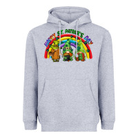 Heather Grey Happy St. Patrick's Day rainbow gnomes Heavyweight Hoodie - CowGirlArtShop