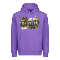 Purple He lives Easter Day Premium Hoodie - HowdyJamesFarm