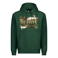 Sports Green He lives Easter Day Premium Hoodie - HowdyJamesFarm