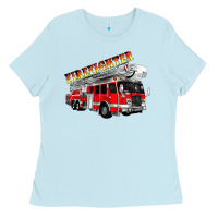 Baby Blue firefighter fire truck Ladies Tee - Artiststas