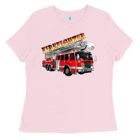 Bubblegum Pink firefighter fire truck Ladies Tee - Artiststas