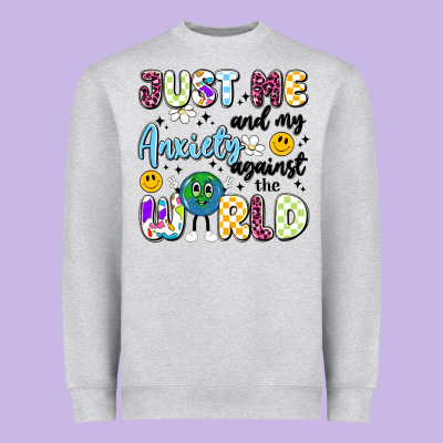 Just Me And My Anxiety Against The World Heavyweight Sweatshirt Designed By Artiststas