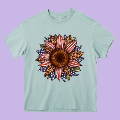 Usa Flag Camouflage Leopard Sunflower Heavy Core Tee Designed By Artiststas