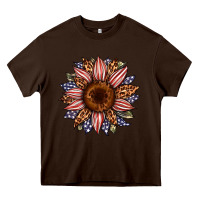 Chocolate Brown usa flag camouflage leopard sunflower Heavy Core Tee - Artiststas