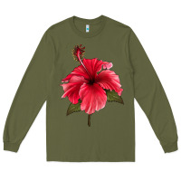 Army Green Puerto Rican Hibiscus Flower Long Sleeve Tee - LillyAllenDesigns