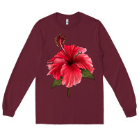 Burgundy Puerto Rican Hibiscus Flower Long Sleeve Tee - LillyAllenDesigns