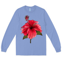 Colony Blue Puerto Rican Hibiscus Flower Long Sleeve Tee - LillyAllenDesigns