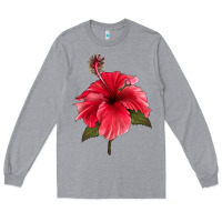 Heather Grey Puerto Rican Hibiscus Flower Long Sleeve Tee - LillyAllenDesigns