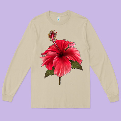 Puerto Rican Hibiscus Flower Long Sleeve Tee Designed By Lillyallendesigns