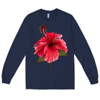 Navy Puerto Rican Hibiscus Flower Long Sleeve Tee - LillyAllenDesigns