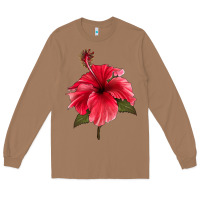 Toasted Coconut Puerto Rican Hibiscus Flower Long Sleeve Tee - LillyAllenDesigns