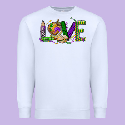 Love Teacher Mardi Gras Premium Sweatshirt Designed By Oliviacreatesart