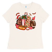 Bone Christmas tree cake American football  ball and hot dogs ado Ladies Tee - AdoDesignShop