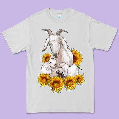 Goat Family With Sunflowers Premium Tee Designed By Artiststas