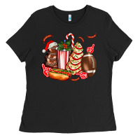 Christmas Tree Cake American Football  Ball And Hot Dogs Ado Ladies Tee | Teevron