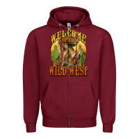 Burgundy Welcome to the wild west Cowboy boots Zipper Hoodie - HowdyJamesFarm