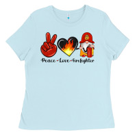 Baby Blue peace love firefighter Ladies Tee - Artiststas
