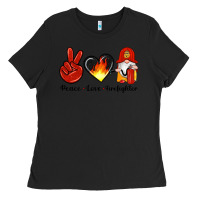 Black peace love firefighter Ladies Tee - Artiststas