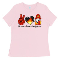 Bubblegum Pink peace love firefighter Ladies Tee - Artiststas