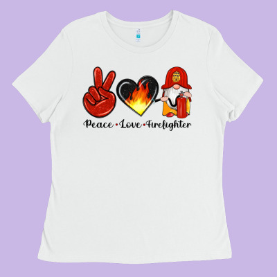Peace Love Firefighter Ladies Tee Designed By Artiststas
