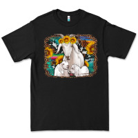 Black goat family with sunflowers western serape turquoise background Premium Tee - Artiststas