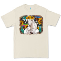 Bone goat family with sunflowers western serape turquoise background Premium Tee - Artiststas