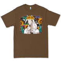 Cacao goat family with sunflowers western serape turquoise background Premium Tee - Artiststas