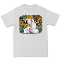 Dove Grey goat family with sunflowers western serape turquoise background Premium Tee - Artiststas