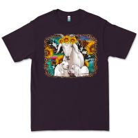 Plum goat family with sunflowers western serape turquoise background Premium Tee - Artiststas